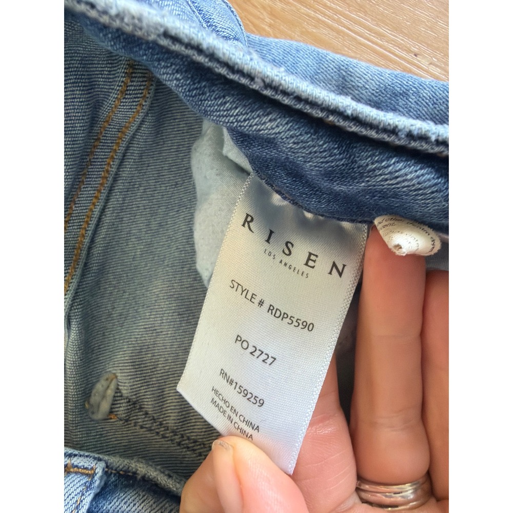 Risen Jeans High Rise Wide Leg Distressed Light Wash Denim RDP5590 Sz 3/26 crop - Picture 3 of 9
